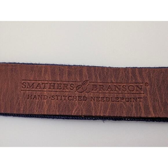 Men's Smathers & Branson Needlepoint Yale Belt Blue Size 32 Pre-Owned - Picture 2 of 7